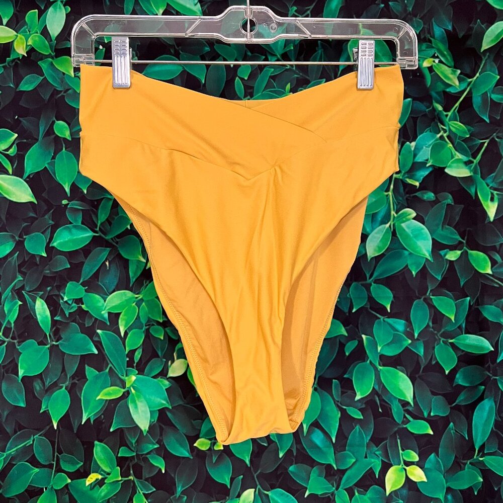 NWOT Aerie Yellow/Gold High Waisted High Cut Cheeky Bikini Bottom (Large)